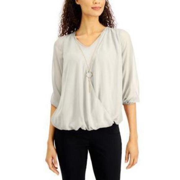 JM Collection Petite Surplice Necklace Top Deep Black PP - Picture 1 of 1